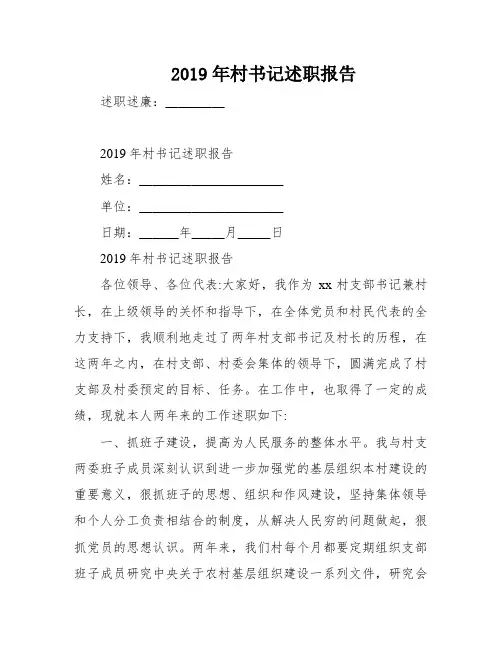 2019年村书记述职报告