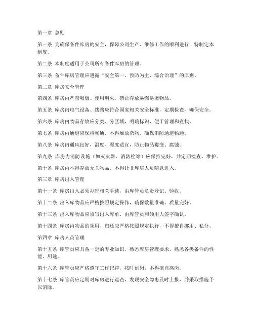 备件库房安全管理制度范本