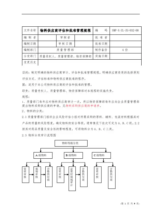 物料供应商评估和批准管理规程1 2