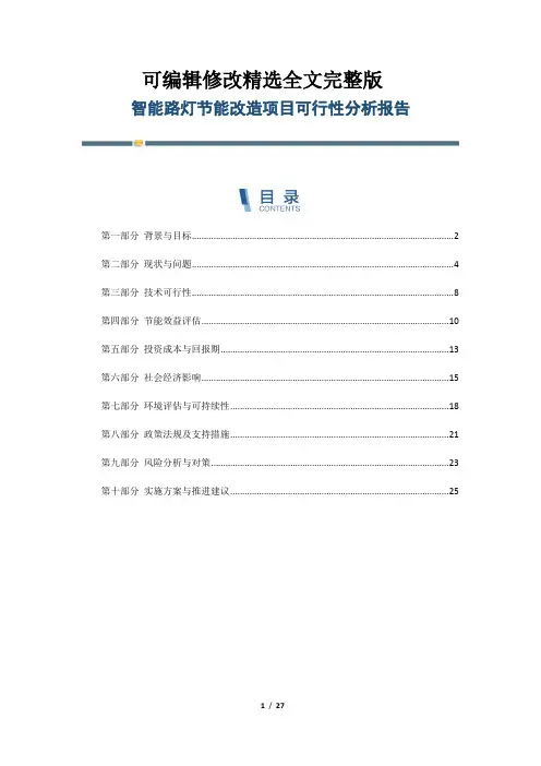 智能路灯节能改造项目可行性分析报告【可编辑全文】