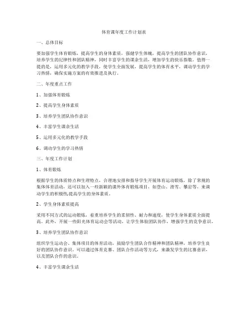 体育课年度工作计划表