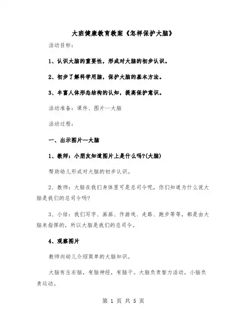 大班健康教育教案《怎样保护大脑》(2篇)