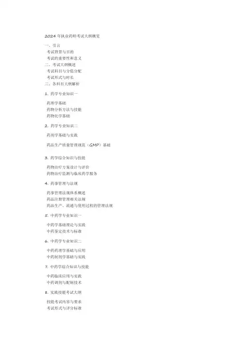 2024执业药师大纲