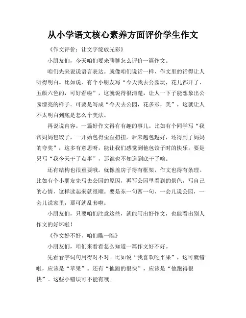 从小学语文核心素养方面评价学生作文