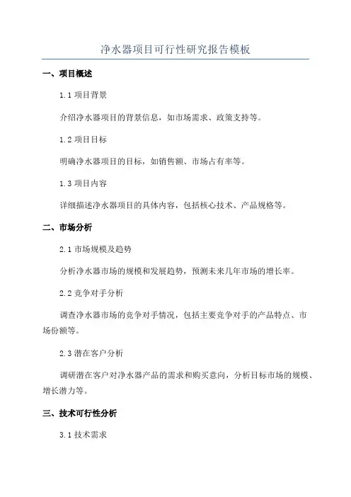 净水器项目可行性研究报告模板