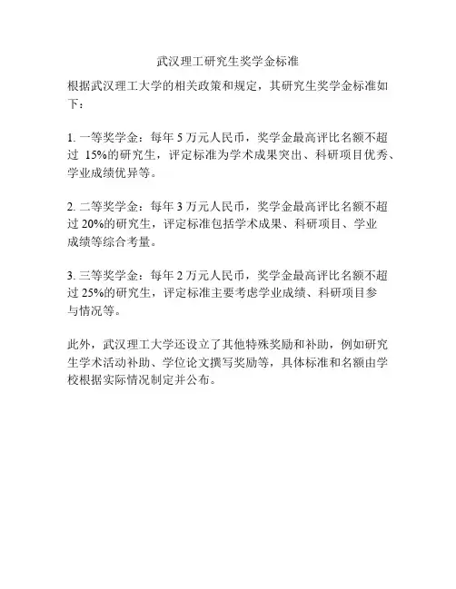 武汉理工研究生奖学金标准