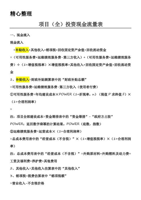 项目(全)投资现金流量表格模板