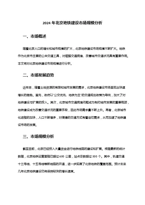 2024年北京地铁建设市场规模分析