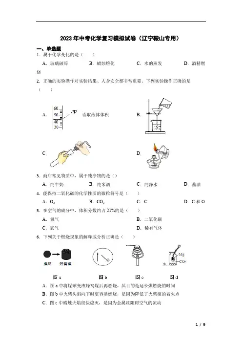 2023年辽宁省鞍山市中考化学复习模拟试卷 (1)