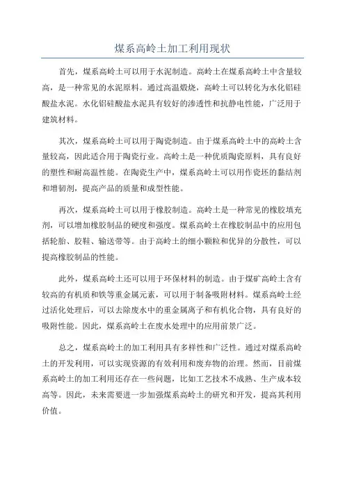 煤系高岭土加工利用现状