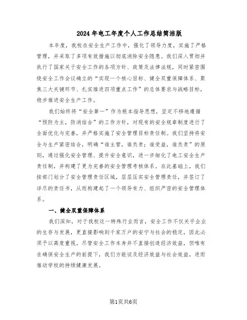 2024年电工年度个人工作总结简洁版（3篇）