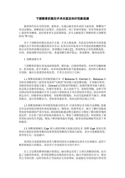 下颈椎骨折脱位手术内固定治疗的新进展