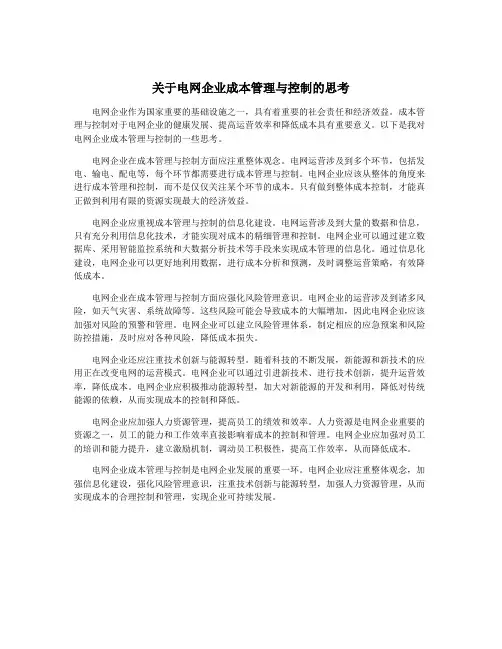 关于电网企业成本管理与控制的思考