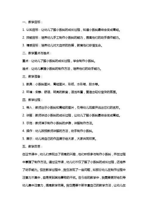 幼儿园小班美术课教案《小蝌蚪找妈妈》含反思
