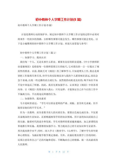 初中教师个人学期工作计划(5篇)