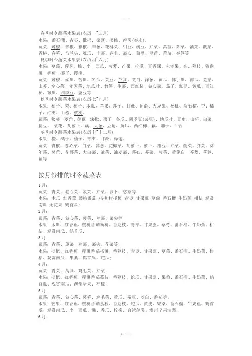 时令蔬菜水果表