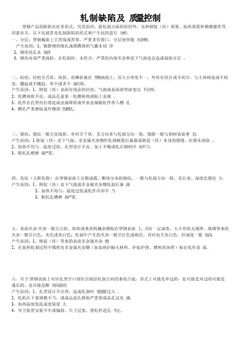 轧制缺陷及质量控制