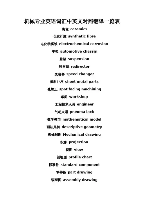 机械专业中英文对照翻译大全