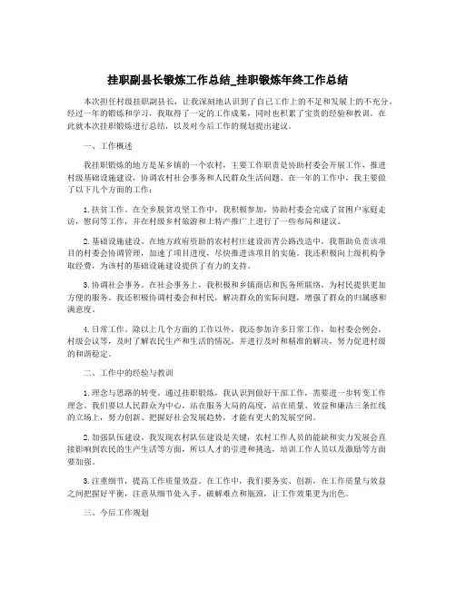 挂职副县长锻炼工作总结_挂职锻炼年终工作总结