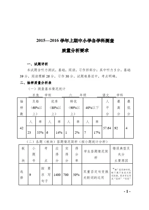 成绩分析表(语文)