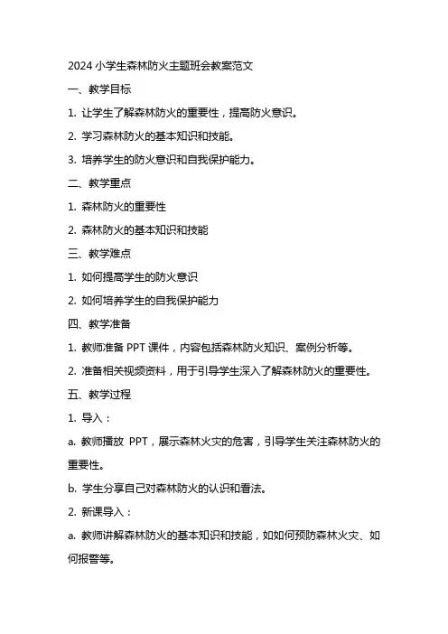 2024小学生森林防火主题班会教案范文