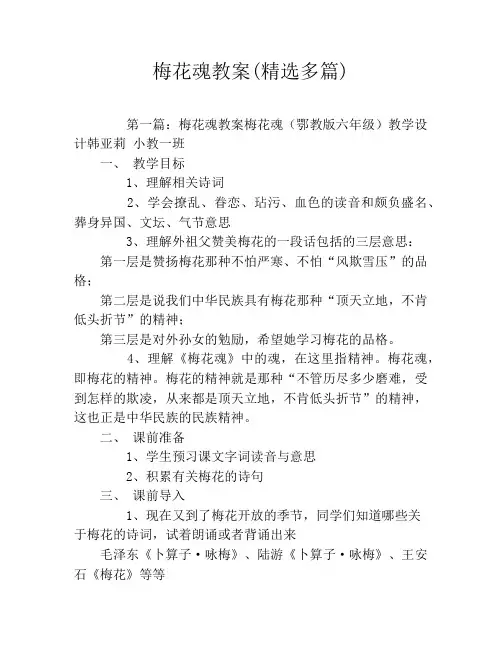 梅花魂教案(精选多篇)