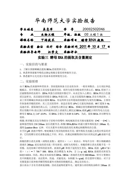 实验三 酵母RNA的提取及含量测定