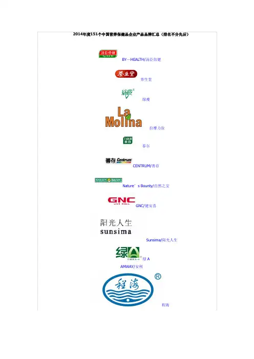 2014年度151个中国营养保健品企业产品品牌汇总(排名不分先后)