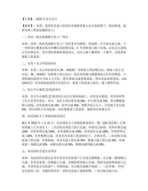 每周工程施工进度播报