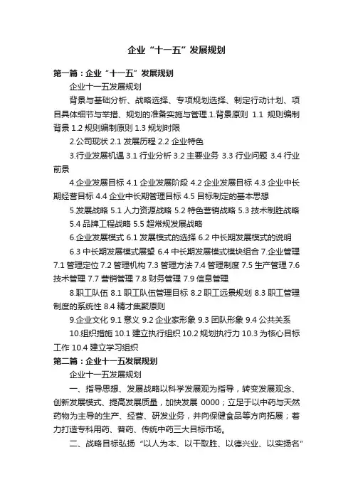 企业“十一五”发展规划