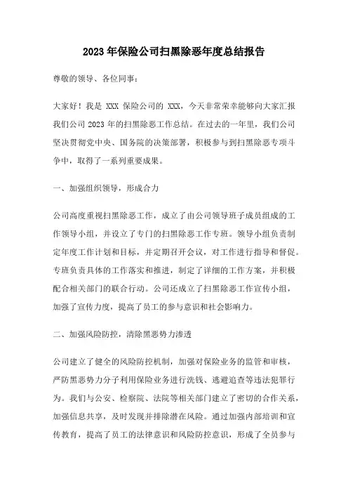 2023年保险公司扫黑除恶年度总结报告