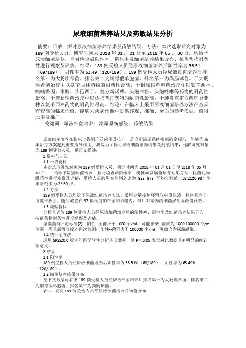 尿液细菌培养结果及药敏结果分析