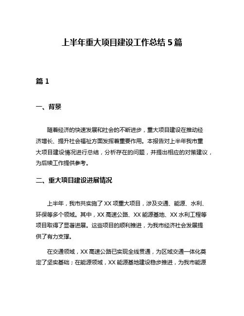 上半年重大项目建设工作总结5篇