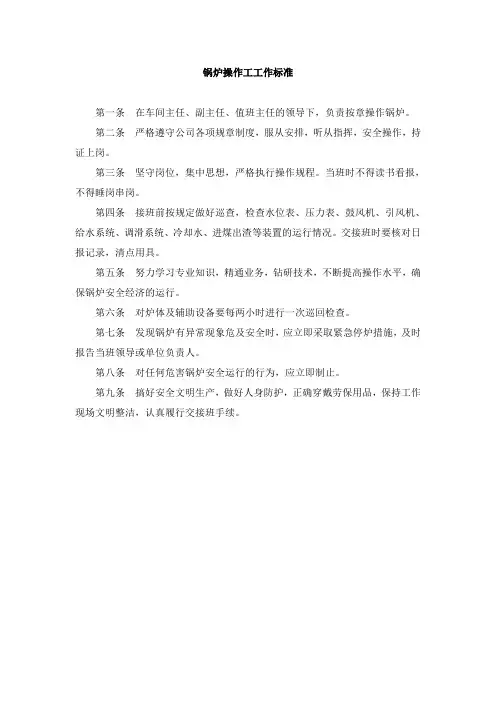 锅炉操作工工作标准