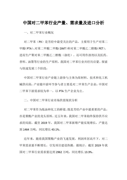 中国对二甲苯行业产量、需求量及进口分析