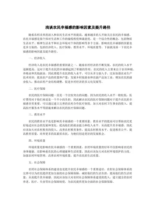 浅谈农民幸福感的影响因素及提升路径