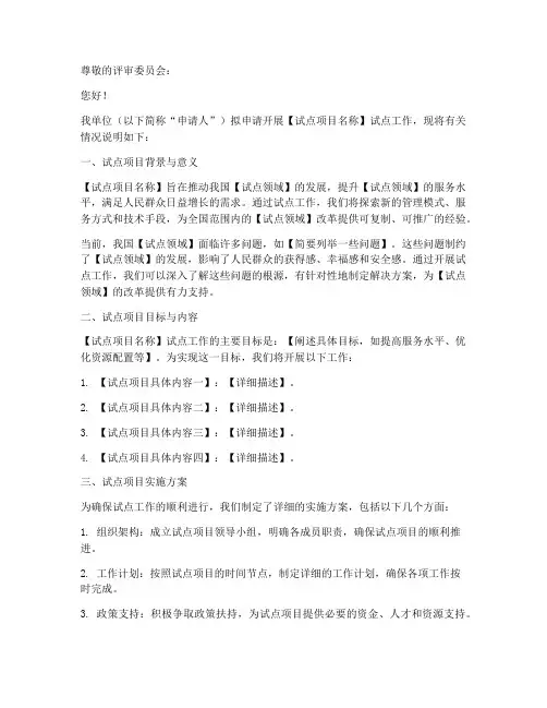 试点申请书模板