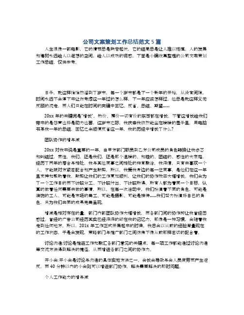 公司文案策划工作总结范文5篇
