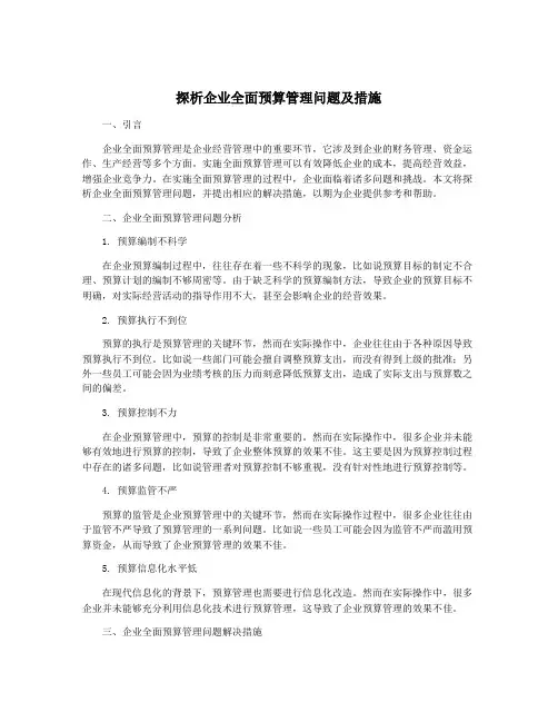 探析企业全面预算管理问题及措施