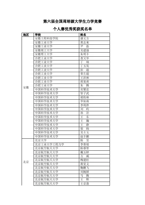 第六届全国周培源大学生力学竞赛