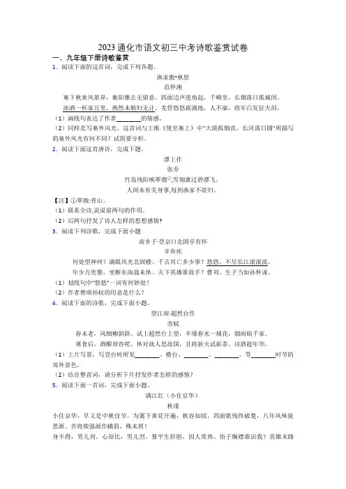 2023通化市语文初三中考诗歌鉴赏试卷