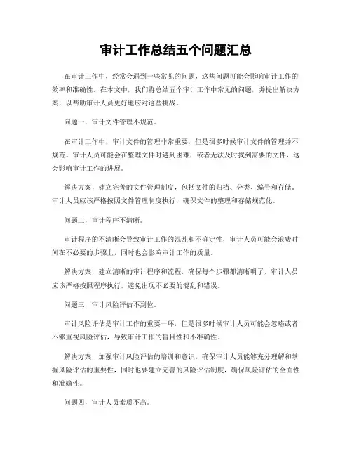 审计工作总结五个问题汇总