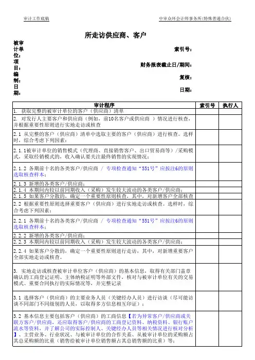 IPO及上市公司财务报表审计底稿-实地走访客户、供应商审计报告表