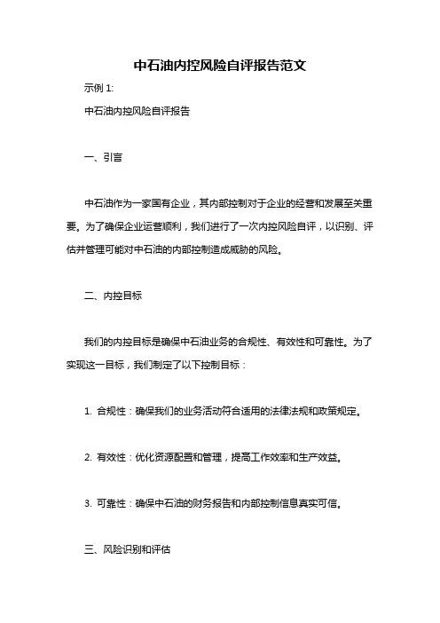 中石油内控风险自评报告范文