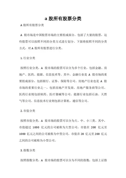 a股所有股票分类