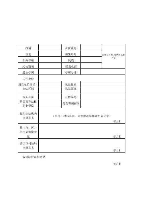 陕西省行政执法人员资格审查表