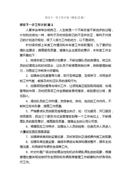 保安下一步工作计划（精选12篇）