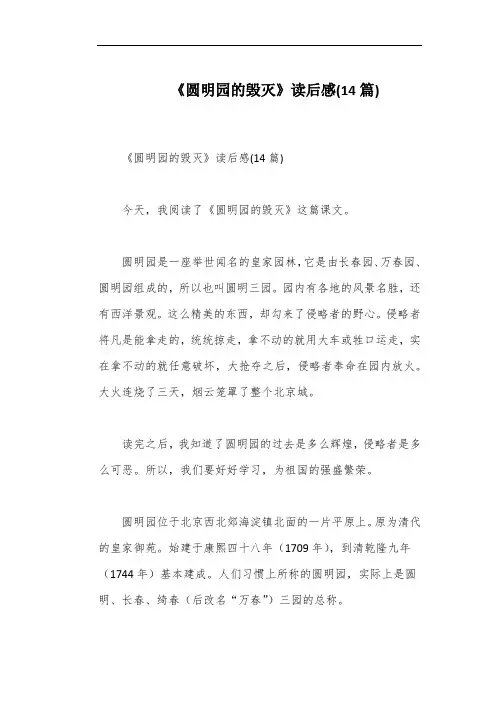 《圆明园的毁灭》读后感(14篇)