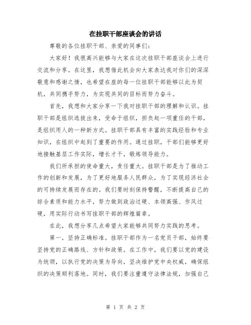 在挂职干部座谈会的讲话
