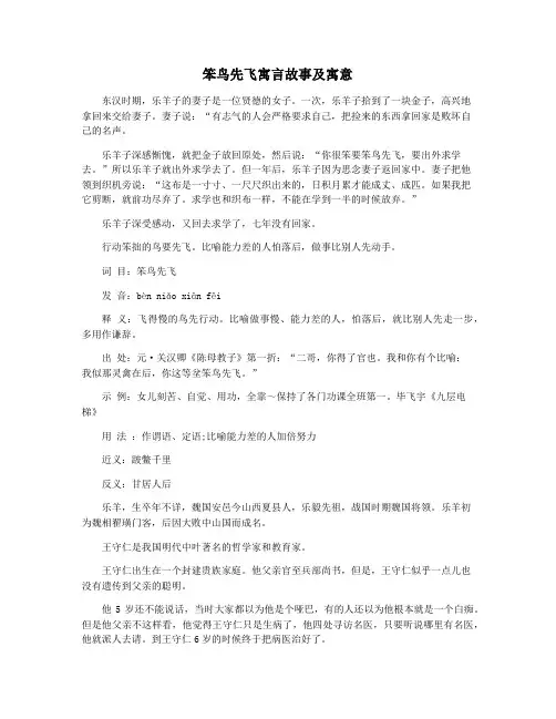 笨鸟先飞寓言故事及寓意